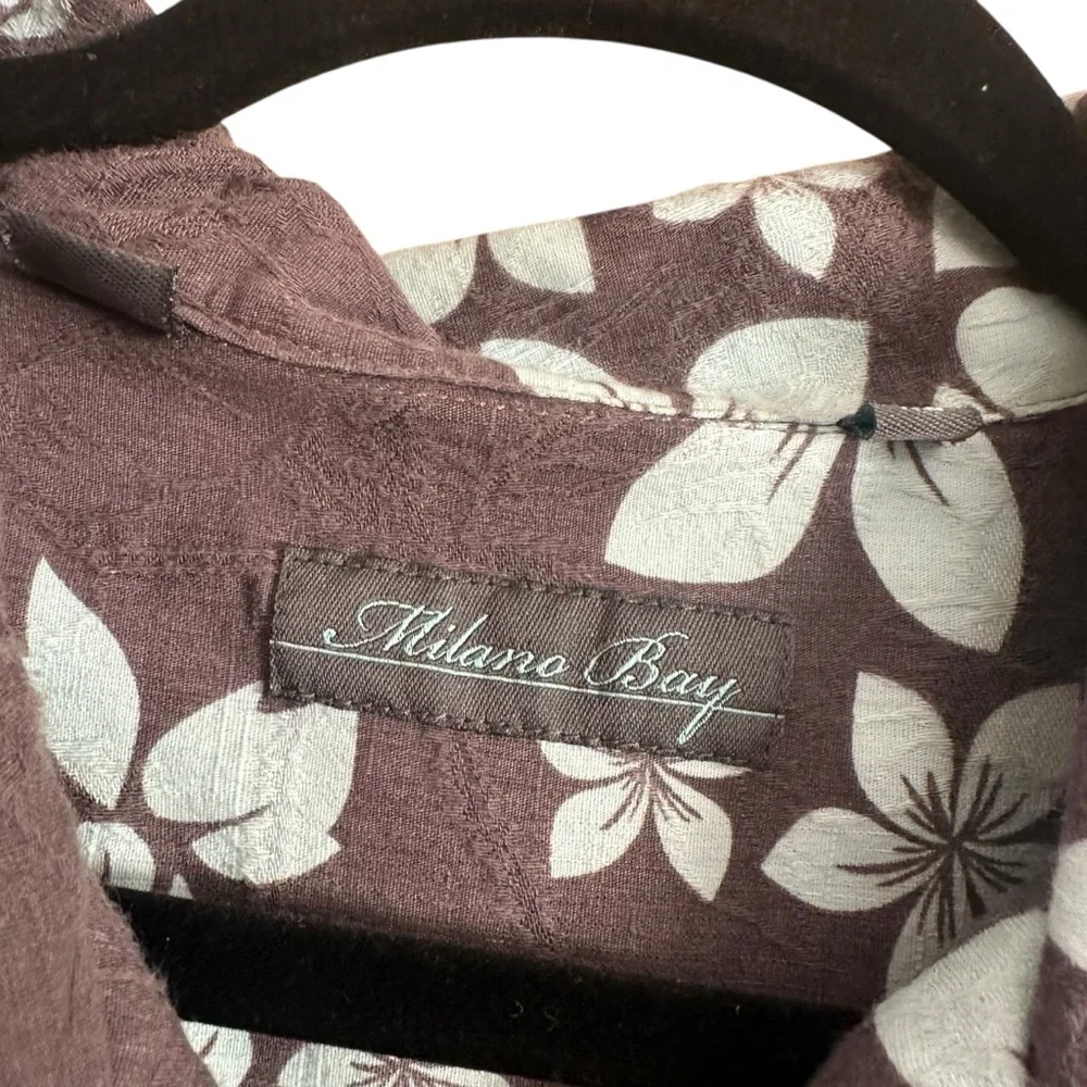 Milano Bay Gray and Blue Floral Hawaiian Button Up Cotton Blend Shirt Size XL - Picture 4 of 7